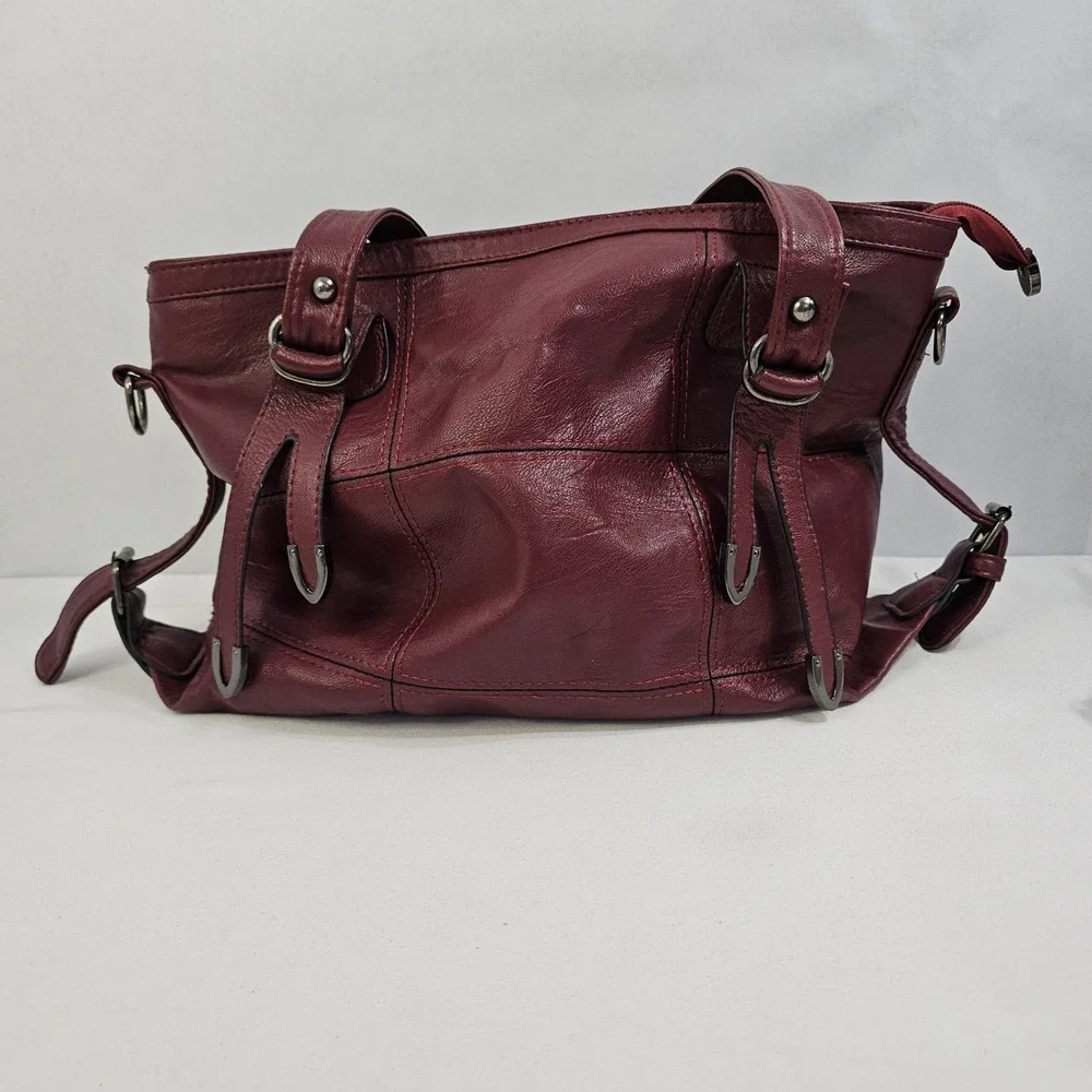 VTG B. Makowsky Genuine Soft Leather Shoulder Burgundy Satchel Handbag EUC